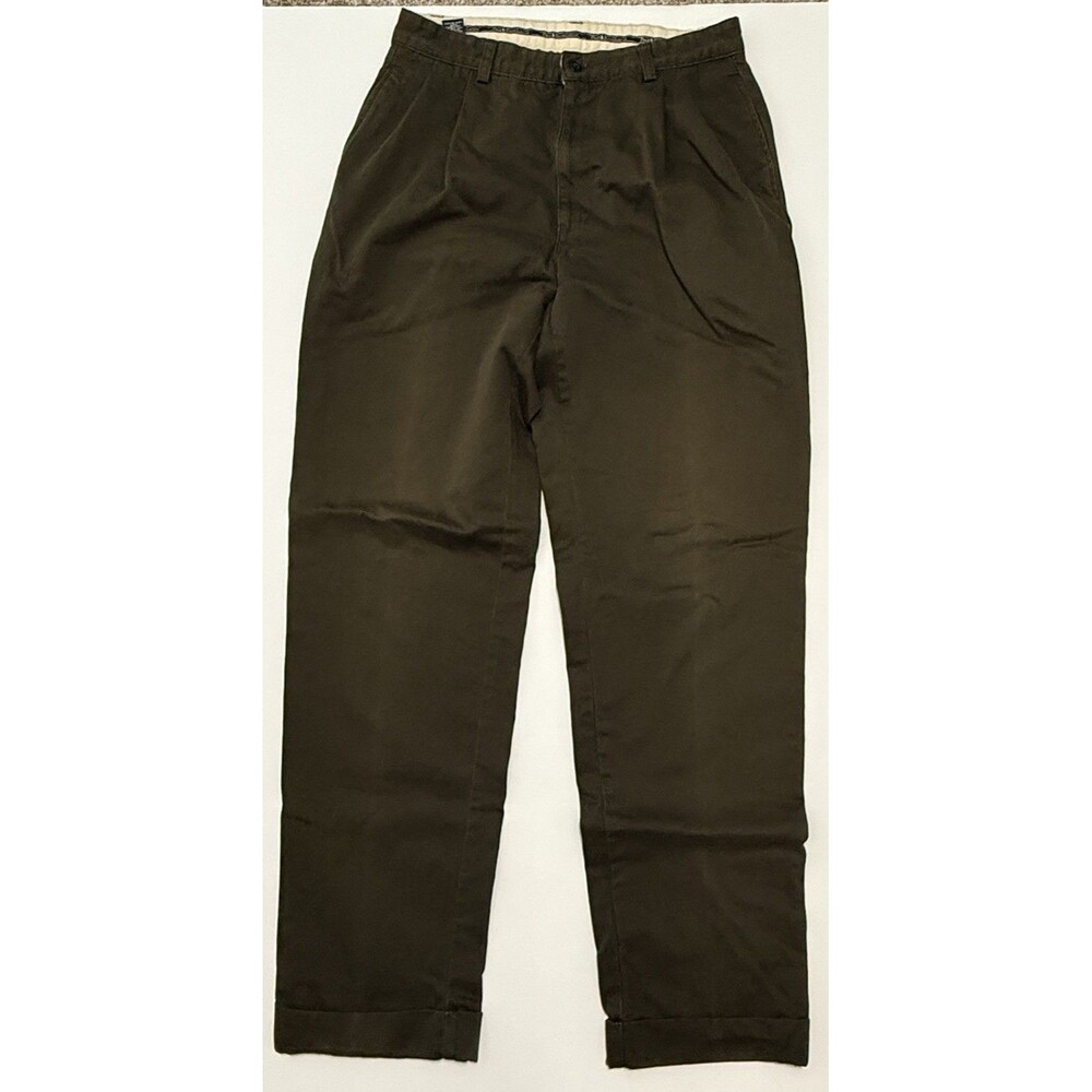 Polo Ralph Lauren Mens 33(31)X34 Green Cotton Pleated Cuffed Chinos Vintage